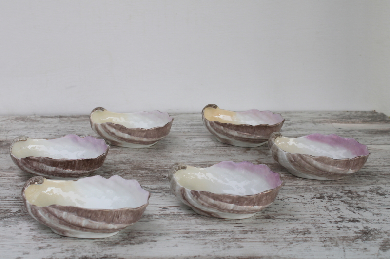photo of antique china sea shell oyster dishes, set of six bowls, soup, salad or dessert dishes  #5