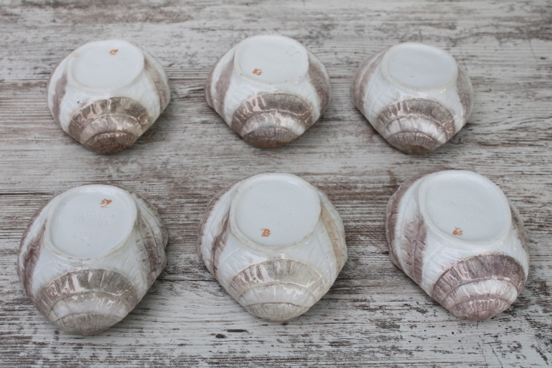 photo of antique china sea shell oyster dishes, set of six bowls, soup, salad or dessert dishes  #9