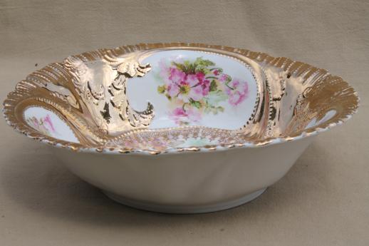 photo of antique china serving bowl w/ gorgeous gold encrusted floral, RS Prussia or Germany vintage #2