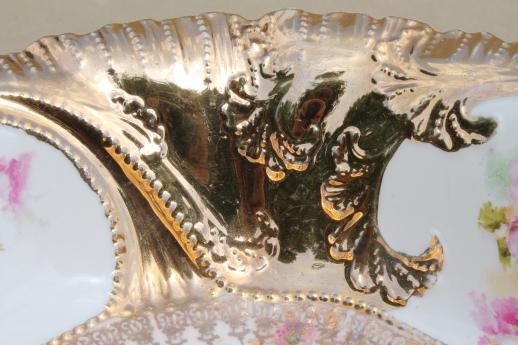 photo of antique china serving bowl w/ gorgeous gold encrusted floral, RS Prussia or Germany vintage #3