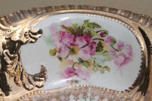 photo of antique china serving bowl w/ gorgeous gold encrusted floral, RS Prussia or Germany vintage #4