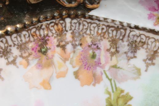 photo of antique china serving bowl w/ gorgeous gold encrusted floral, RS Prussia or Germany vintage #7