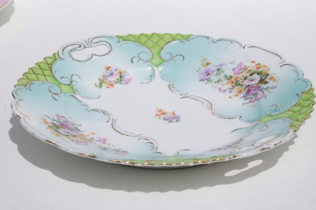 photo of antique china serving plates w/ tray handles, early 1900s vintage porcelain dishes #2