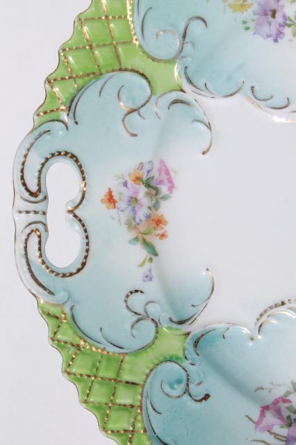 photo of antique china serving plates w/ tray handles, early 1900s vintage porcelain dishes #8