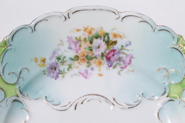 photo of antique china serving plates w/ tray handles, early 1900s vintage porcelain dishes #9