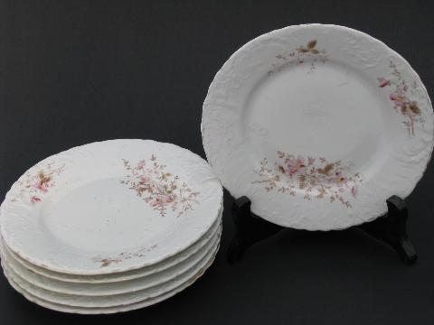 photo of antique china transferware cake plates, floral pattern #1