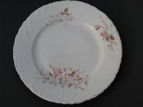 photo of antique china transferware cake plates, floral pattern #2