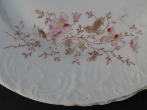 photo of antique china transferware cake plates, floral pattern #3