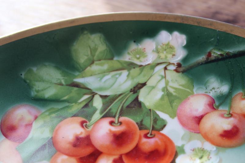 photo of antique china tray or plate w/ cherries & cherry blossoms, Germany three crowns mark #5