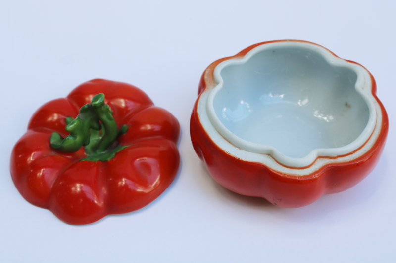 photo of antique china trinket box red heirloom tomato shape turn of the century vintage majolica #2