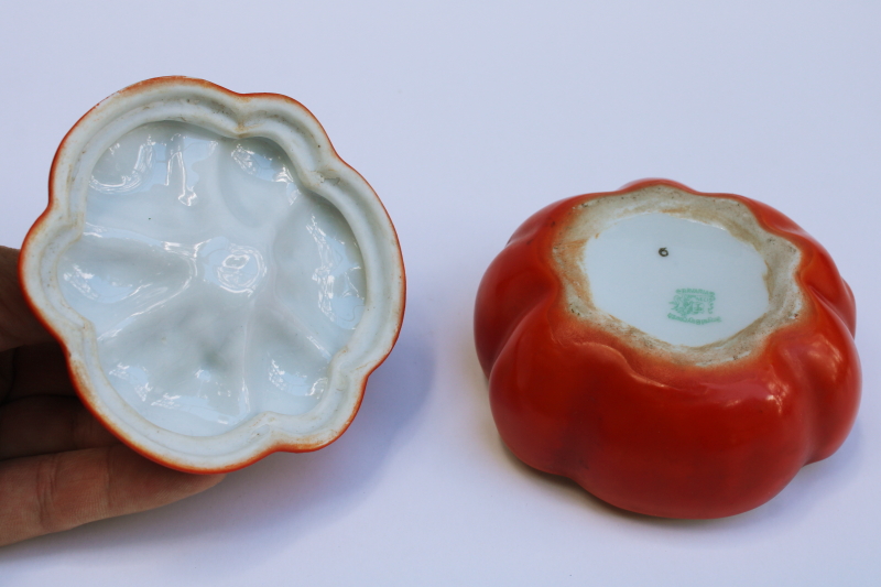 photo of antique china trinket box red heirloom tomato shape turn of the century vintage majolica #3