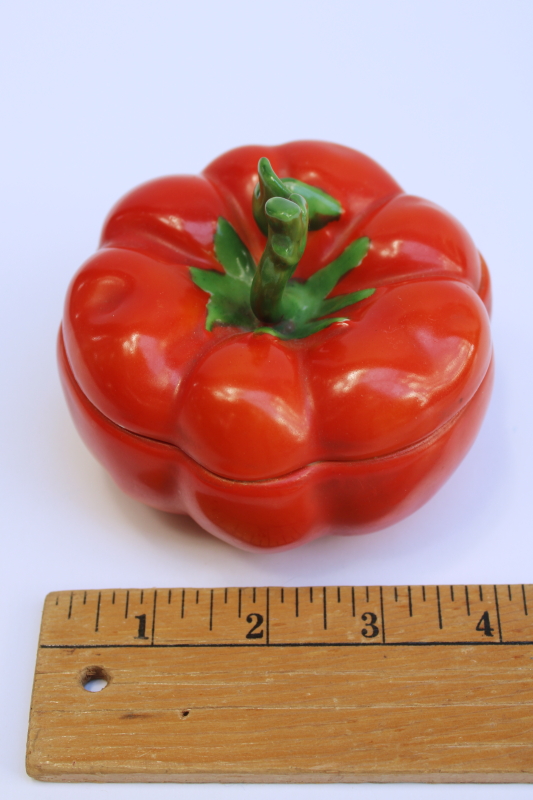 photo of antique china trinket box red heirloom tomato shape turn of the century vintage majolica #5