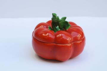 antique china trinket box red heirloom tomato shape turn of the century vintage majolica 