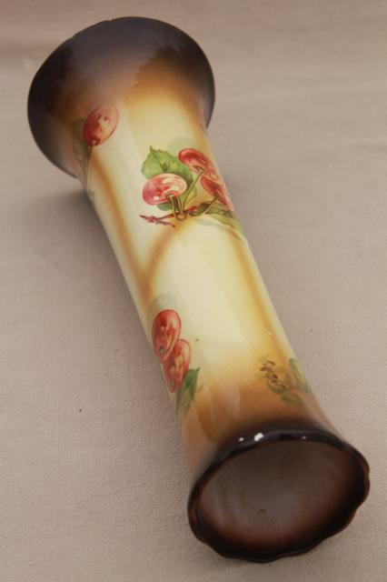 photo of antique china vase w/ red cherries, tall shape for flowering tree branches or large flowers #5