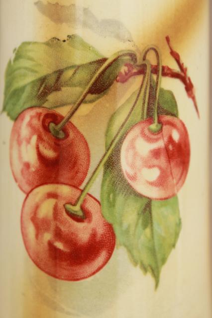 photo of antique china vase w/ red cherries, tall shape for flowering tree branches or large flowers #6