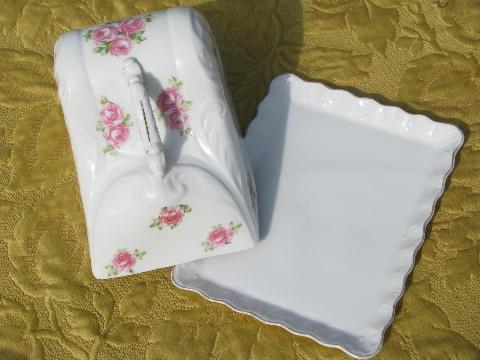 photo of antique china wedge of cheese cover, roses floral porcelain, Austria #2