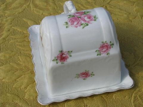 photo of antique china wedge of cheese cover, roses floral porcelain, Austria #3