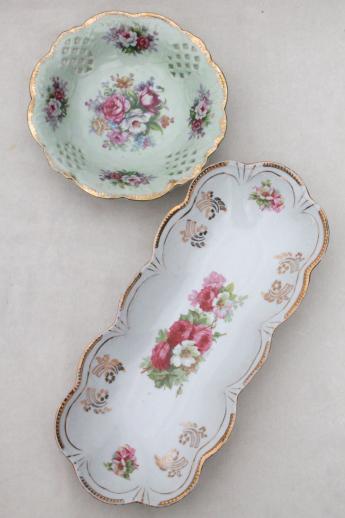 photo of antique china with roses & flowers, lot of hand painted floral dishes, shabby cottage chic #6