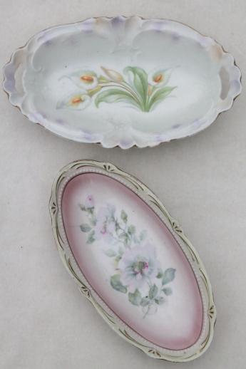 photo of antique china with roses & flowers, lot of hand painted floral dishes, shabby cottage chic #8