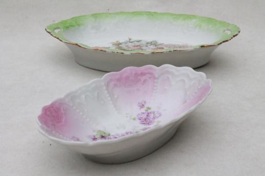 photo of antique china with roses & flowers, lot of hand painted floral dishes, shabby cottage chic #9