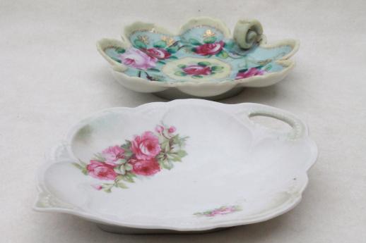 photo of antique china with roses & flowers, lot of hand painted floral dishes, shabby cottage chic #11