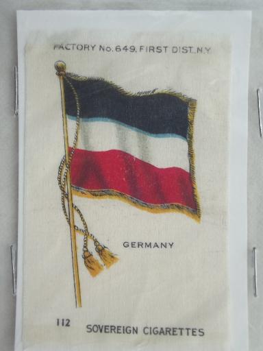 photo of antique cigarette silks lot, world flags print silk ribbon trading 'cards' #3