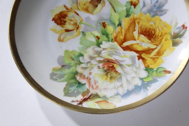 photo of antique circa 1900 O&EG Royal Austria china plate, full blown yellow roses floral #2