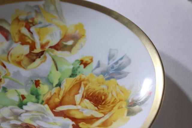 photo of antique circa 1900 O&EG Royal Austria china plate, full blown yellow roses floral #4