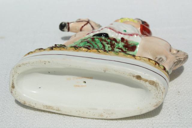 photo of antique circa 1900 Old Staffordshire china figure, red riding hood egg basket lady on horse back #10