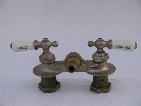 photo of antique claw foot bath tub vintage faucet w/porcelain teardrop taps #1
