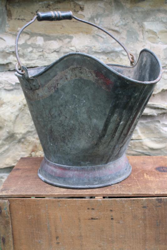 photo of antique coal bucket scuttle w/ worn original paint, vintage primitive for fireplace or stove #2