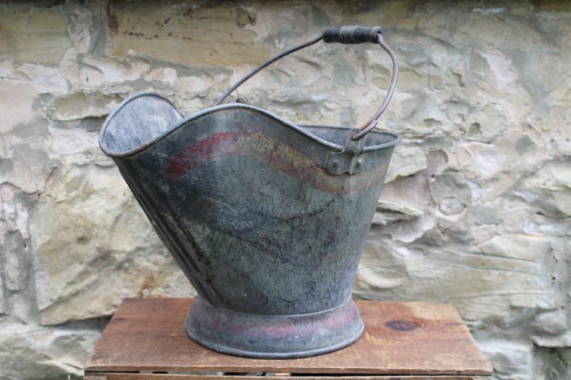 photo of antique coal bucket scuttle w/ worn original paint, vintage primitive for fireplace or stove #3