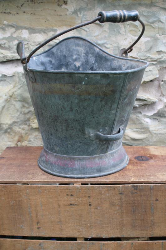 photo of antique coal bucket scuttle w/ worn original paint, vintage primitive for fireplace or stove #4