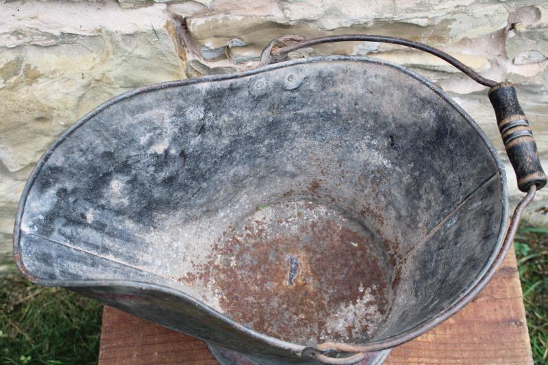 photo of antique coal bucket scuttle w/ worn original paint, vintage primitive for fireplace or stove #7