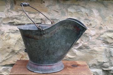 catalog photo of antique coal bucket scuttle w/ worn original paint, vintage primitive for fireplace or stove