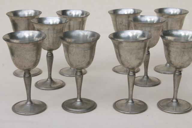 photo of antique colonial style vintage pewter goblets, sherry wine glasses set of 10 #1