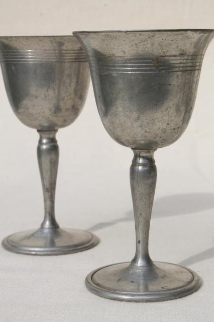 photo of antique colonial style vintage pewter goblets, sherry wine glasses set of 10 #2