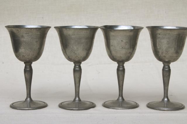 photo of antique colonial style vintage pewter goblets, sherry wine glasses set of 10 #4