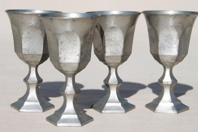 photo of antique colonial style vintage pewter goblets, sherry wine glasses set of 4 #1