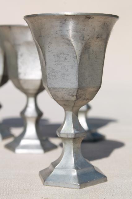 photo of antique colonial style vintage pewter goblets, sherry wine glasses set of 4 #2