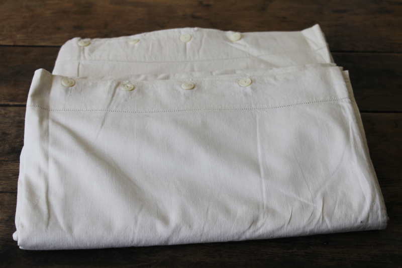 photo of antique comforter quilt covers, elegant simple white cotton w/ french seams, pearl buttons #1