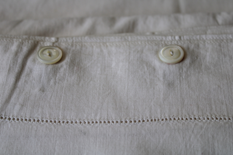 photo of antique comforter quilt covers, elegant simple white cotton w/ french seams, pearl buttons #2