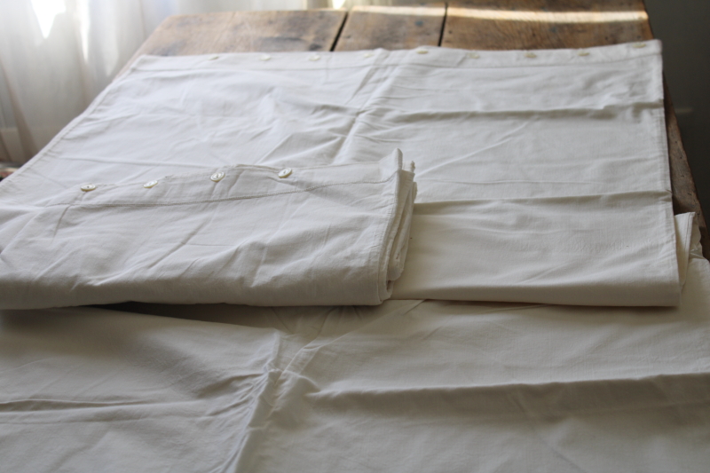 photo of antique comforter quilt covers, elegant simple white cotton w/ french seams, pearl buttons #3