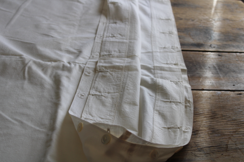 photo of antique comforter quilt covers, elegant simple white cotton w/ french seams, pearl buttons #4