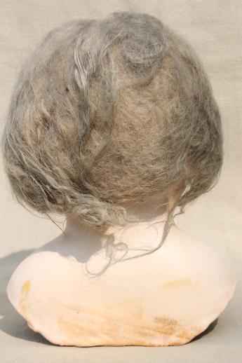 photo of antique composition baby doll head w/ original hair, glass eyes, open mouth #4