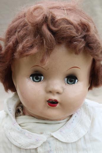 photo of antique composition baby doll head w/ red curls, sleep eyes, open mouth w/ teeth #3