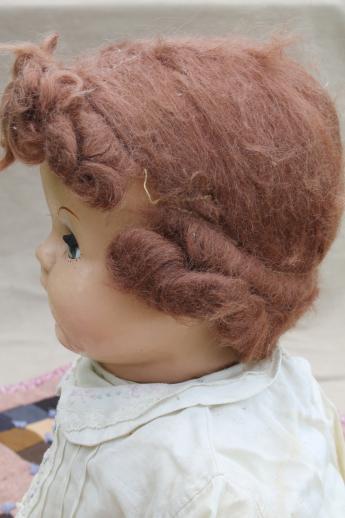 photo of antique composition baby doll head w/ red curls, sleep eyes, open mouth w/ teeth #4