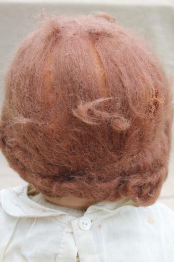 photo of antique composition baby doll head w/ red curls, sleep eyes, open mouth w/ teeth #5