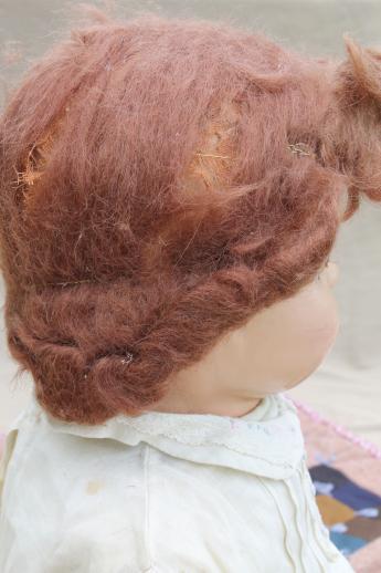 photo of antique composition baby doll head w/ red curls, sleep eyes, open mouth w/ teeth #6