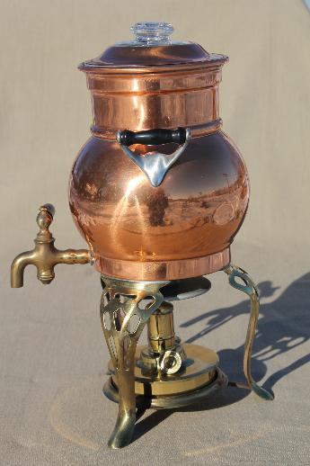 photo of antique copper coffee urn, samovar coffee percolator w/ spirit lamp burner, early 1900s vintage #5